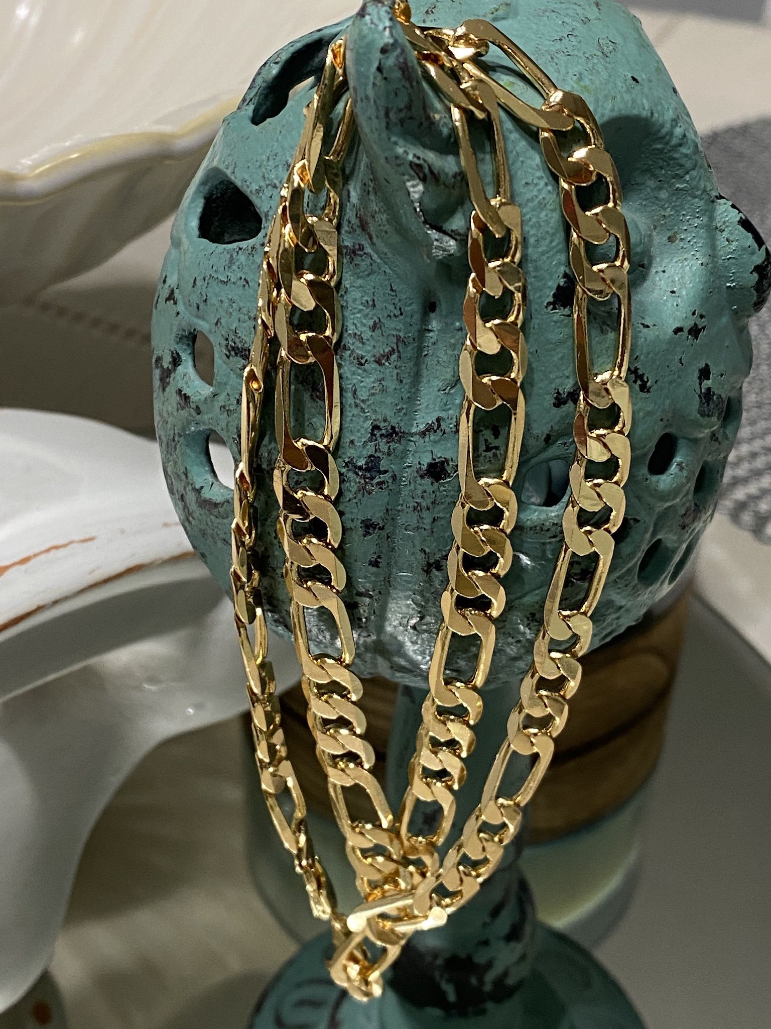 18k GPL Figaro Men’s Chain Necklace 24” 7mm