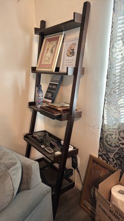 Dark Brown Wood Ladder Shelf Bookcase