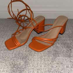 Orange Lace Up Heels 5 1/2