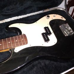 fender usa bass case with rogue vintage bass guitar no strings  needs  volume know and tuning peg