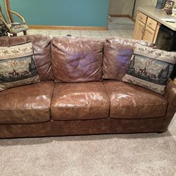 Genuine Leather Full Size Sofa Bed-brown