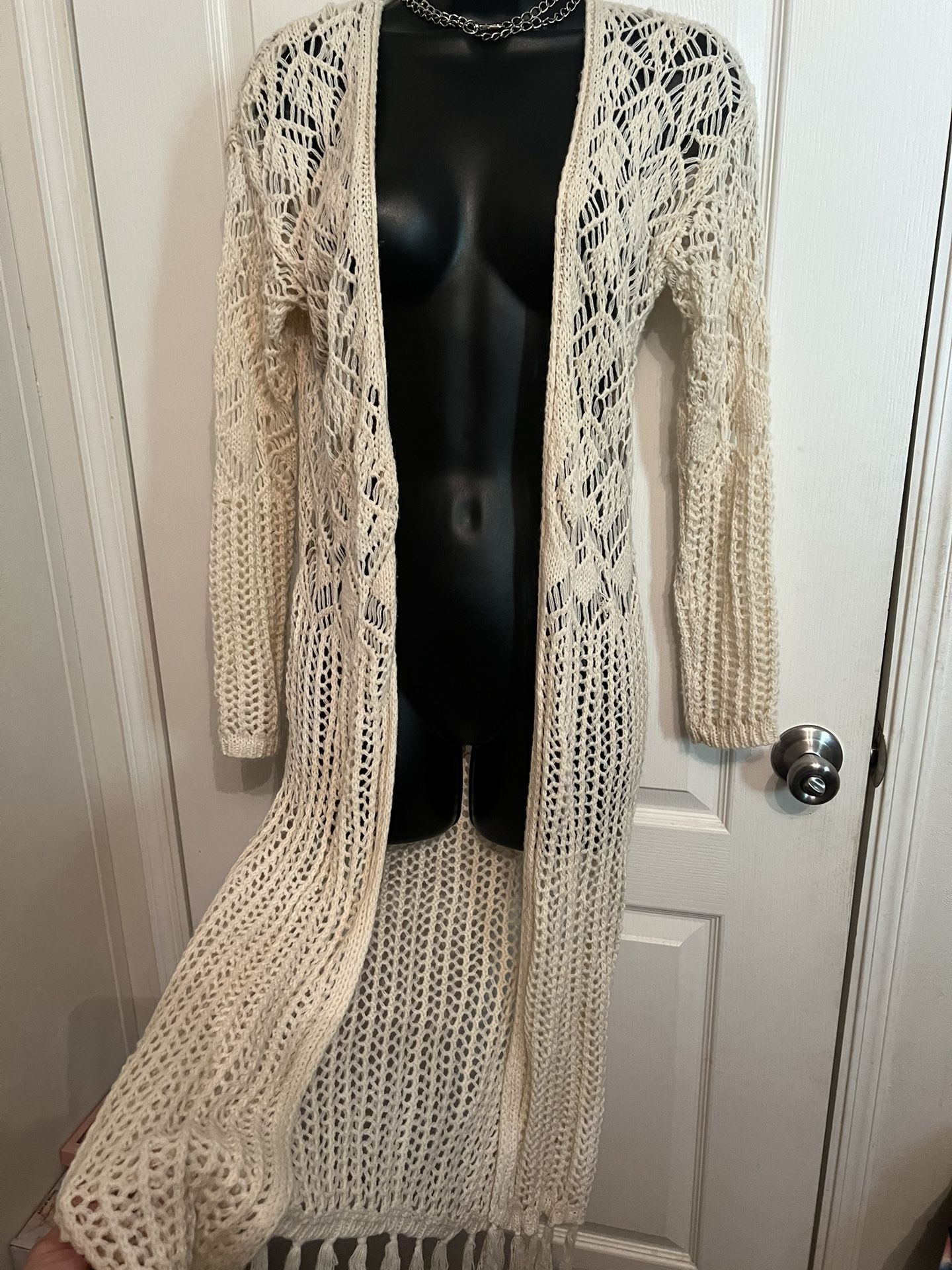 Sans Souci - boho Vintage Long Maxi Knitted Crochet Cardigan (boho Theme/halloween DIY/crochet Cardigan)