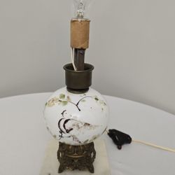 Leviton Marble Brass Base Table Lamp White Glass With Bird Handpainted Photo 11"