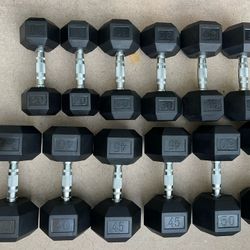 20-50lb Hex Rubber Dumbbell Set Weights 