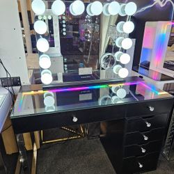 Super Deal Vanity Black With RGB Light 6 Drawers & Hollywood Mirror W/ BLUETOOTH $898