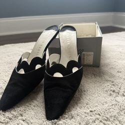 Walter Steiger scalloped black suede mules - Size 10