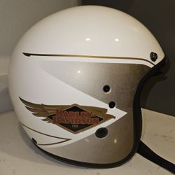Rare Harley Davison HD-X14 Helmet X-Large 120 Year Used White Gold 