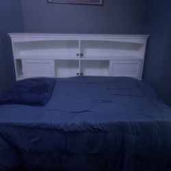 White Full Bed Bookcase Headboard and Storage