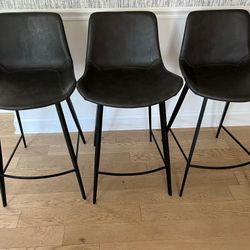 3 Faux Leather Arhaus Counter Height Stools in Excellent Condition Iron Base 25.5sh x 15sd x 19.5w Smoke free household