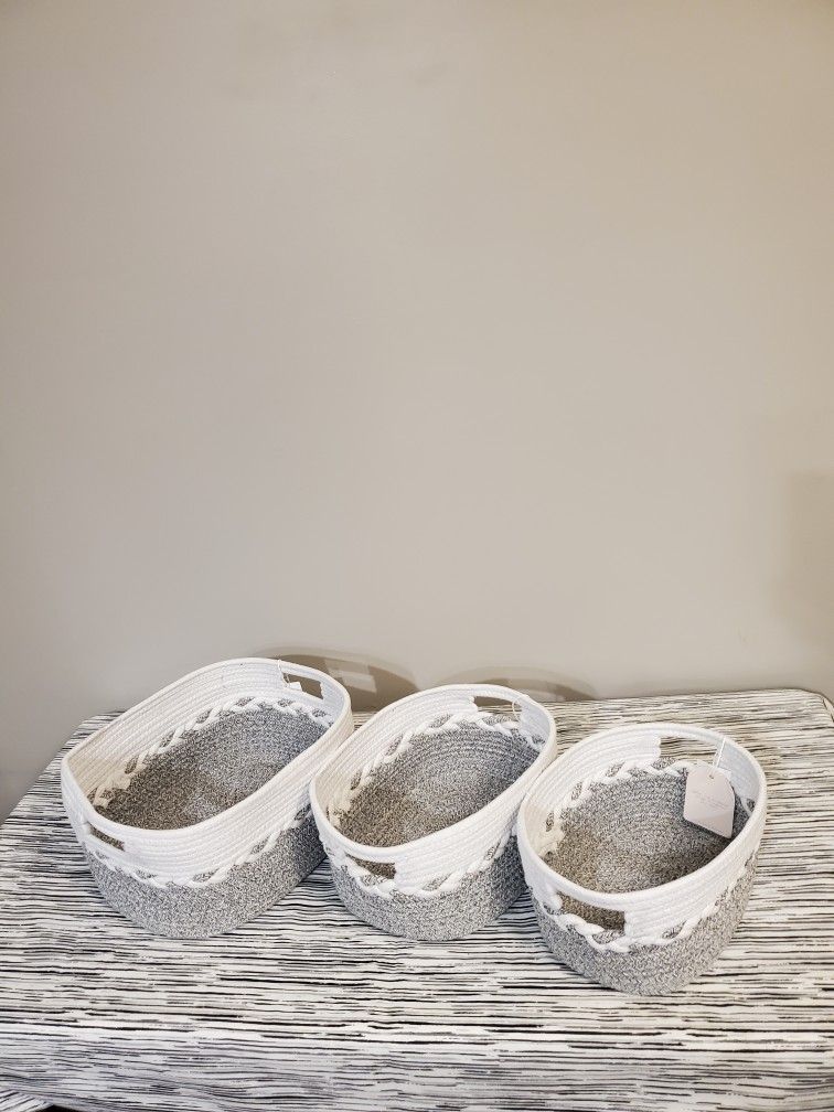 Multipurpose Rope Baskets Set of 3 Gray and White