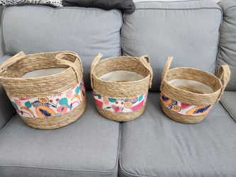 Set of 3 woven baskets   8" ,10"  ,11" high
