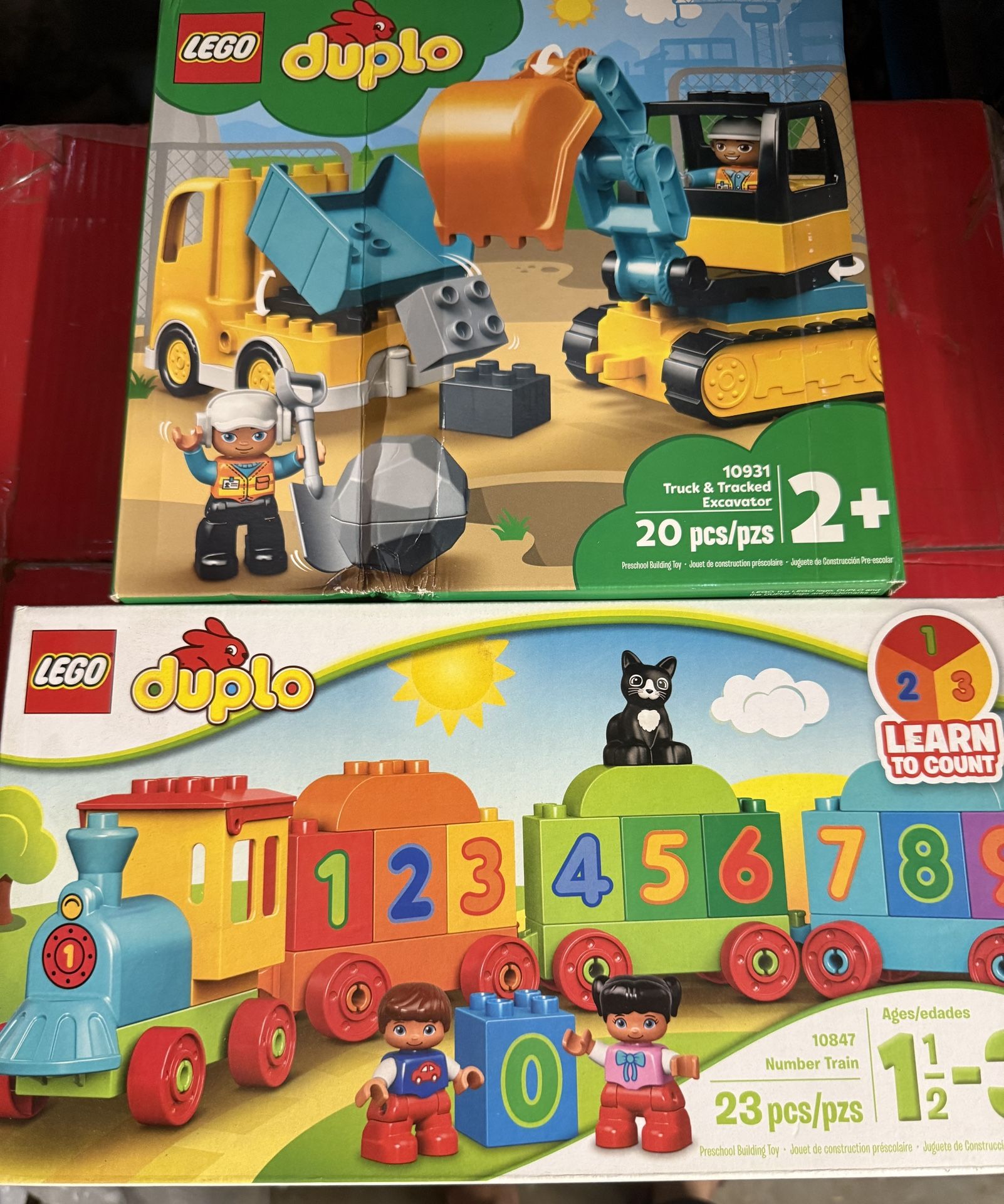 Lego Duplo 10931 Truck & Excavator And 10847 Number Train