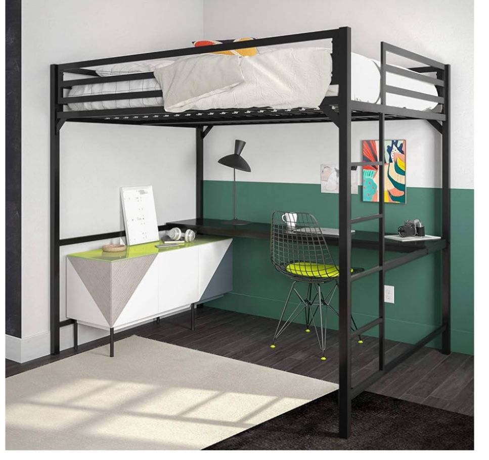 New In A Box DHP Miles Metal Full Loft Bed with Desk, Black