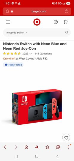 Nintendo Switch with Neon Blue and Neon Red Joy-Con