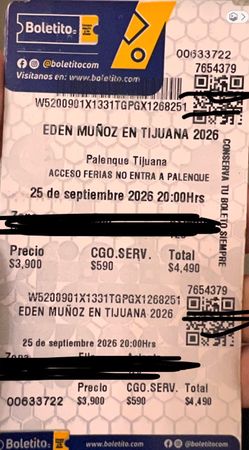 Eden Muñoz Tijuana 2026 Concert Tickets x2