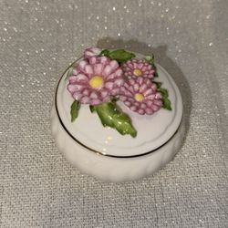 Small Vintage Bone China Trinket Bowl with Floral Lid