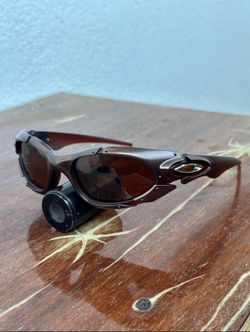 Oakley Plate Silver Wrap Polarized Sunglasses - Y2K Futuristic Sport Frame (Brown/Maroon)