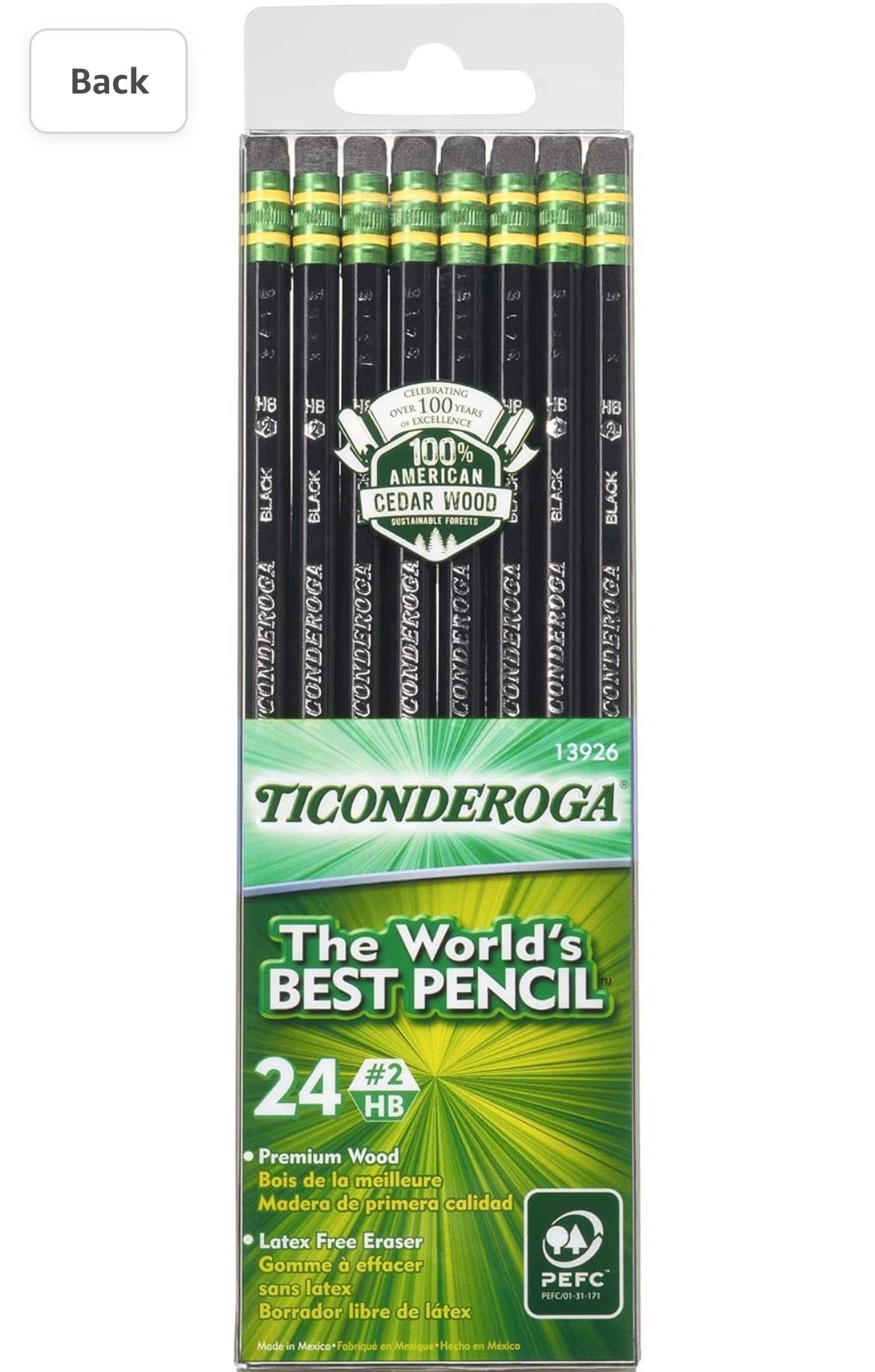 Ticonderoga Wood-Cased Pencils, Unsharpened, 2 HB Soft, Black, 24 Count | NWT