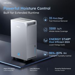 3200 Sq.Ft Dehumidifier with Pump,DECIUU 35 Pint Dehumidifier for Basement with Drain Hose,Intelligent Humidity Control for Home Bathroom Garage Grey