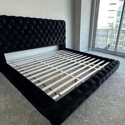 New Black King Size Platform Bed Frame 