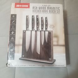 6 Piece Wood Magnetic Kitchen Knife Block Set