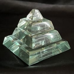 Teotihuacan MX Etched 4 Tiered Glass Pyramid Paperweight 2.5" Clear Sun Catcher
