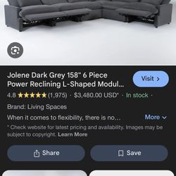 Living Spaces Jolene Dark Grey Reclining Couch