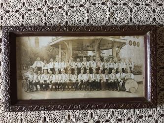 Very Cool Large Antique Photograph in Original Frame- Czech Band @ Luna Park, Coney Island, NY