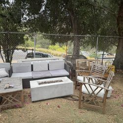 Set Of Outside sofa with stone Rectangular Fire pit functioning excellent