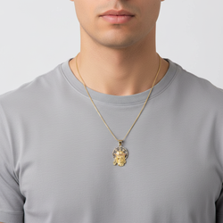 14K Tri Color Gold Diamond Cut Jesus Head Pendant