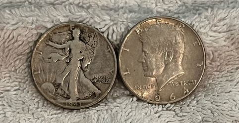2  SILVER HALF DOLLARS WALKING LIBERTY & KENNEDY