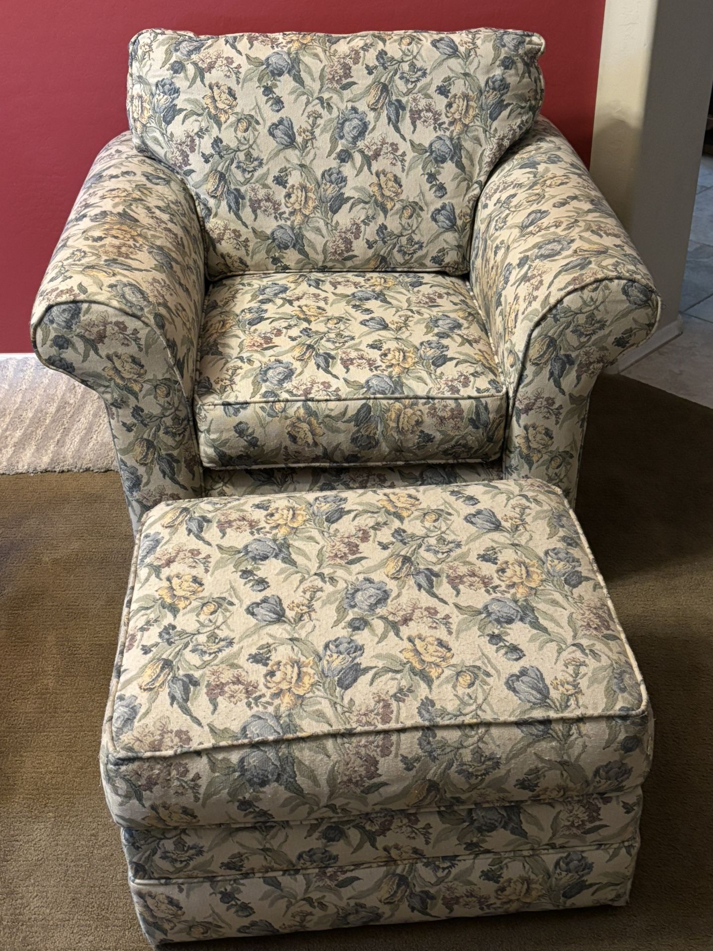 Floral Chair And Ottoman
