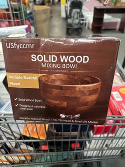 [287].  Wood Mixing Bowl for KitchenAid, 5QT Natural Acacia Wooden Bowl Compatible with KitchenAid 4.5&5 QT Tilt-Head Stand Mixer, with Stainless Stee