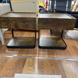 Modern Wood 1 Drawer Nightstand Set of 2