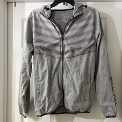 Soulcycle Gray & Light Gray Striped Hoodie Jacket with Skull Detail