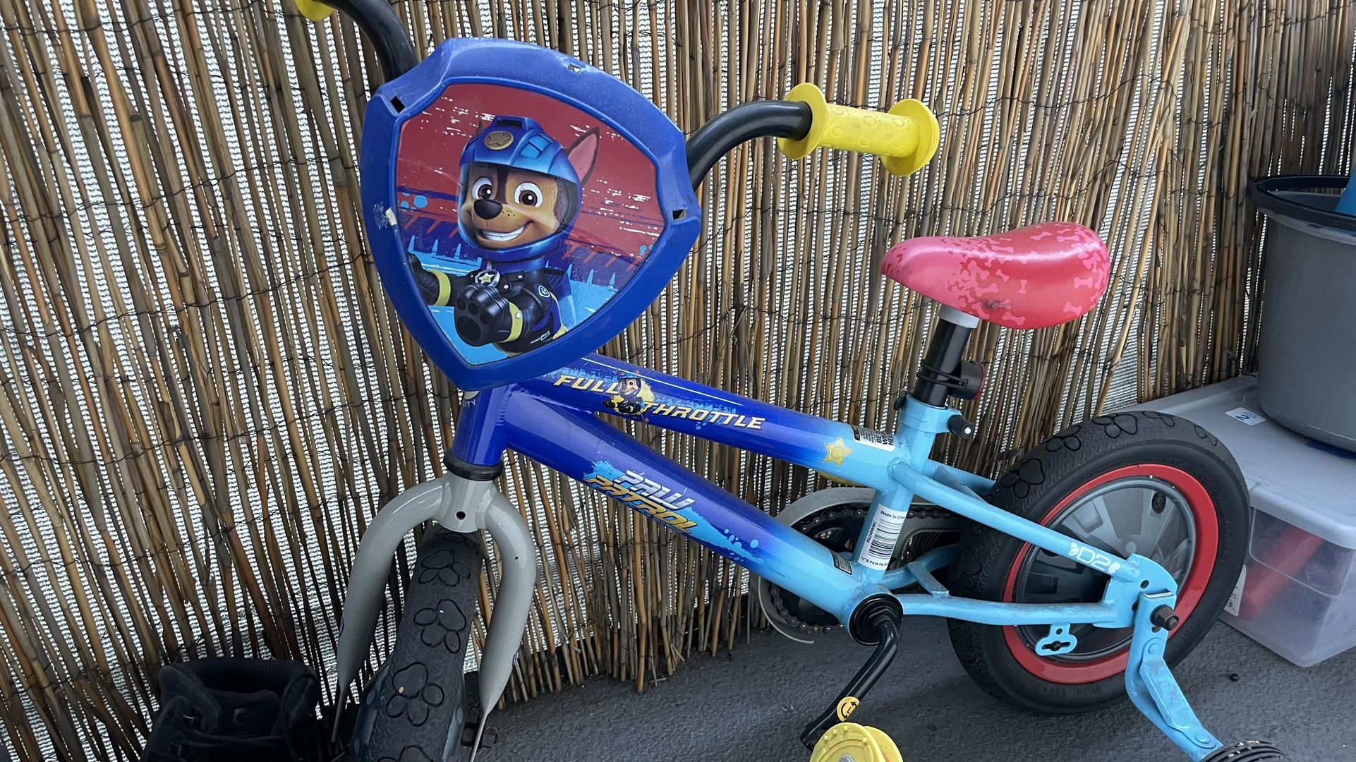 12 Inch Paw Patrol Bike With Training Wheels