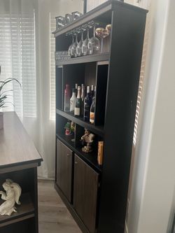 Black Bar Cabinet with Wine Glass Rack