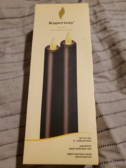 New 8" set of 2 real wax battery operated candlesticks