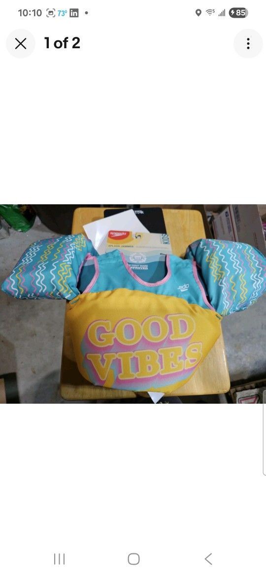 Speedo Splash Jammer Life Jacket Vest Good Vibes Kids One Size 33-55 Lbs