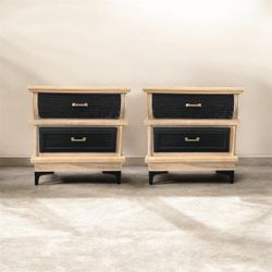 ✨ Modern Coastal Black & Natural Wood Nightstands – Set of 2 ✨