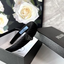 Prada Logo Velvet Headband Black