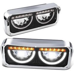 01-11 Freightliner Classic, Blac LED Halo DRL Turn Signal Dual Reflector Headlights