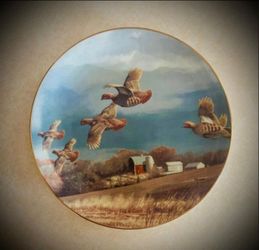 FARMLAND COVEY Plate Game Birds Collection David Maass Gray Partridge Danbury