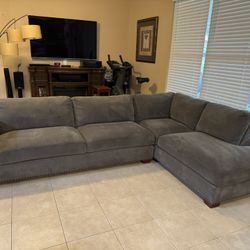 Gray Sofa Sectional Two Piece Right Arm with Nail Head Trim 