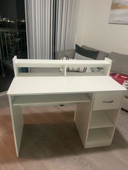 White Computer Desk with Hutch and Storage