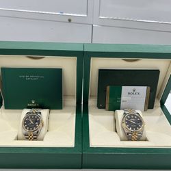 Rolex Pre Owned His & Hers DateJust 41/36mm Black Diamond Dial 