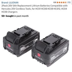 *NEW* for Hercules 20V 5 Ah Lithium-Ion Battery Bundle, 2-Pack HC01 HC08 HC012