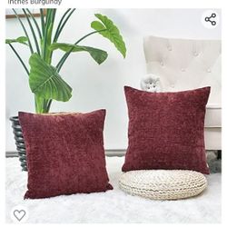 CaliTime Christmas Pack of 2 Cozy Throw Pillow Covers Cases for Couch Sofa Home Decoration Solid Dyed Soft Chenille 18 X 18 Inches Burgundy
