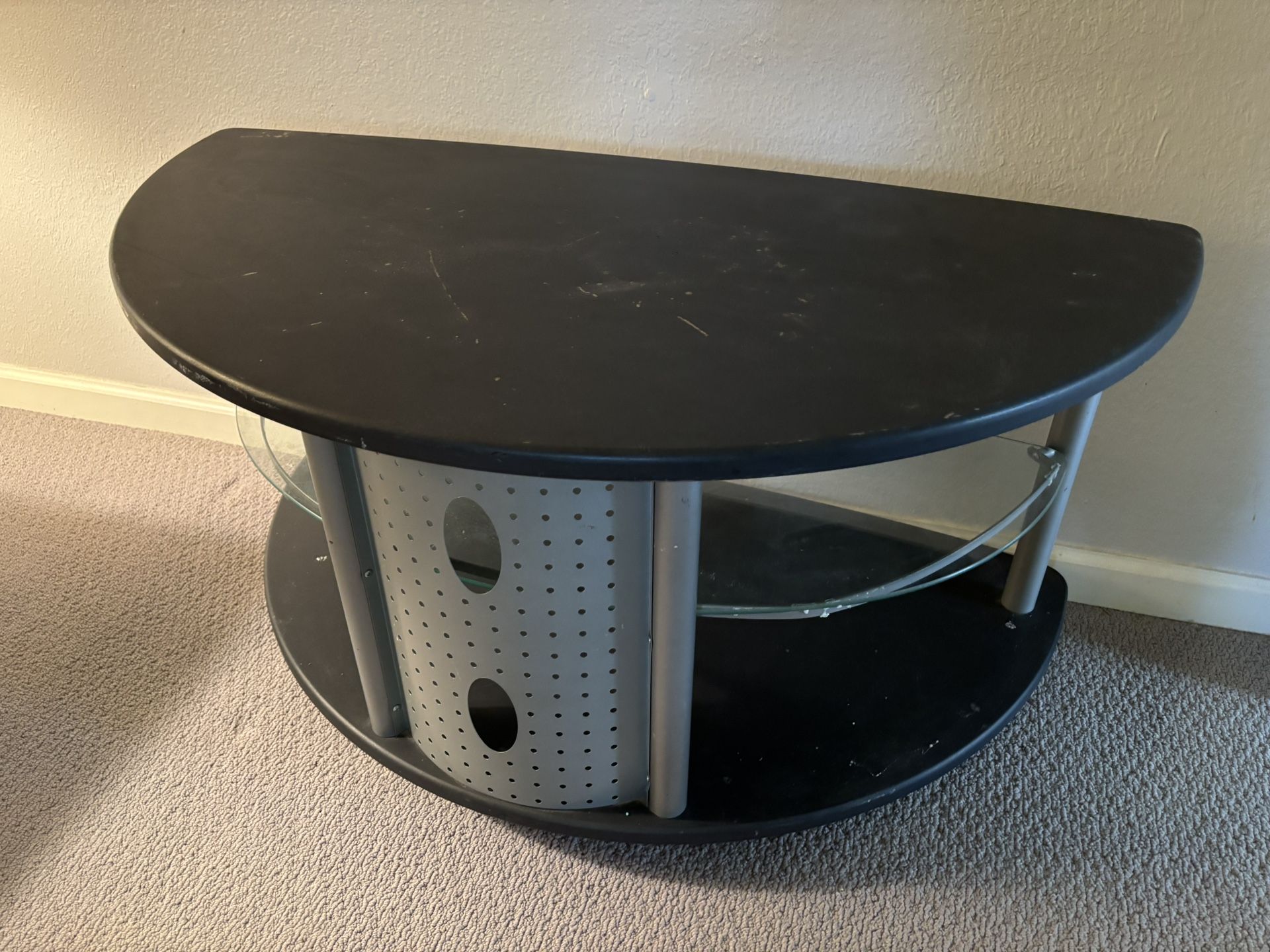 TV Stand (3 Shelves) - Half Circle W Mid Glass