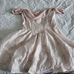 Blush Pink Off-Shoulder Floral Jacquard Mini Dress